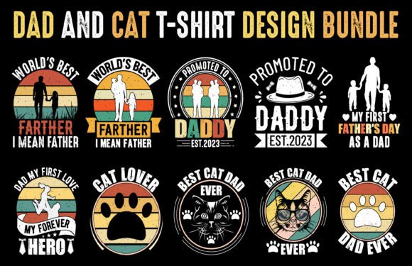 Dad and Cat T-shirt Design Bundle