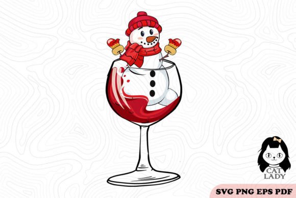 Red Snowman Wine Glass Christmas SVG PNG
