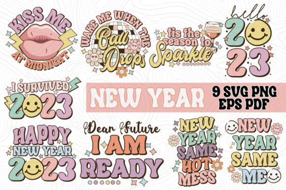 Retro Happy New Year Bundle SVG PNG
