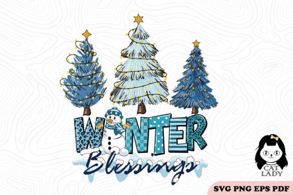 Winter Blessings Christmas Trees SVG PNG